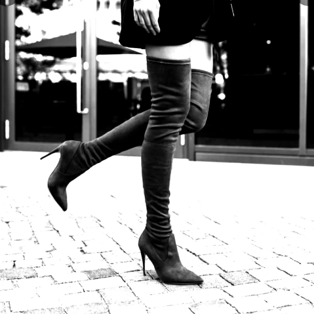 Sexy Chic Jeffrey Campbell Black Microsuede OTK Boots
